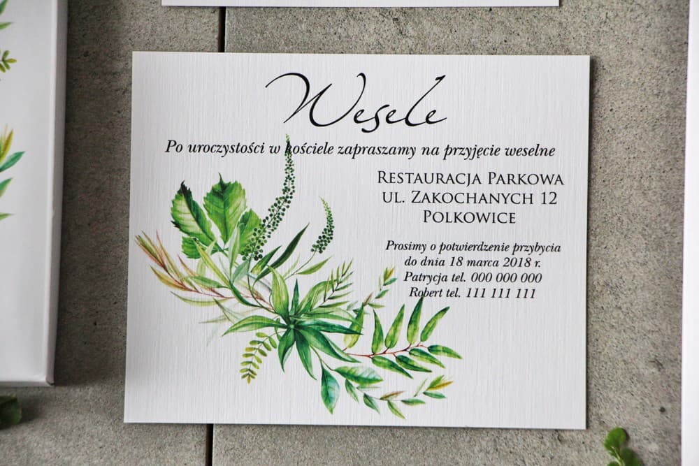 Tarjetas Botánicas para Invitaciones de Boda con Hojas | Tarjetas de Información, RSVP | Pistacho nº 20