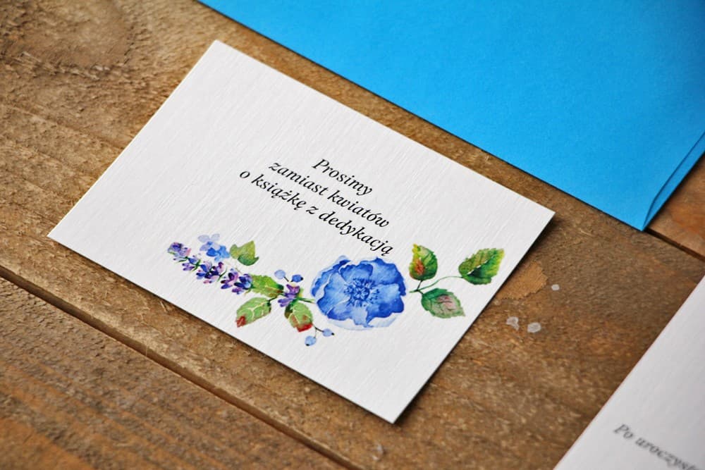 Tarjeta para Invitaciones Acianos Acuarela, Tarjeta Informativa en Papel de Lino | Complementos para Invitaciones de Boda | Acuarela nº 5