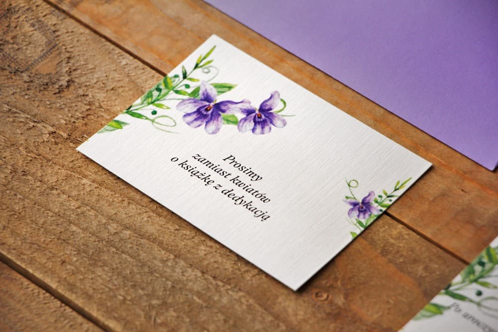Tarjetas de Información para Invitaciones Violetas, Detalles de Boda con Petición de Regalos | Complementos Delicados en Acuarela | Acuarelas nº 7