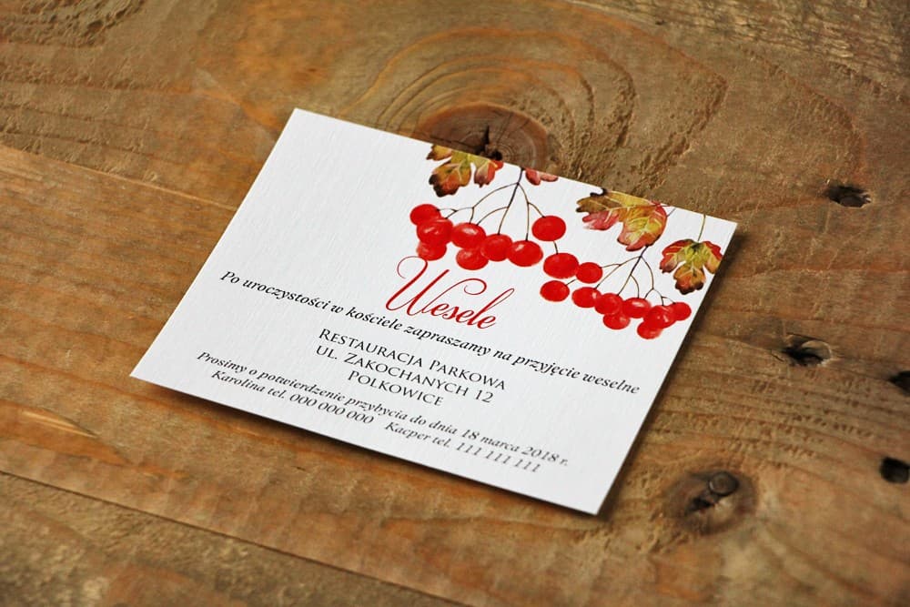 Tarjeta Otoñal con Serbal, Frutos Rojos | Tarjetas Informativas para Invitaciones de Boda | Acuarelas nº 12