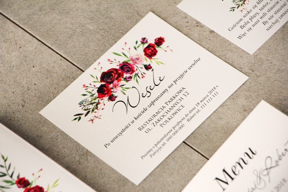 Tarjeta para Invitaciones con Rosas Burdeos, Inserto Informativo | Tarjetas de Boda 'Sin Flores', RSVP | Pistacho nº 18