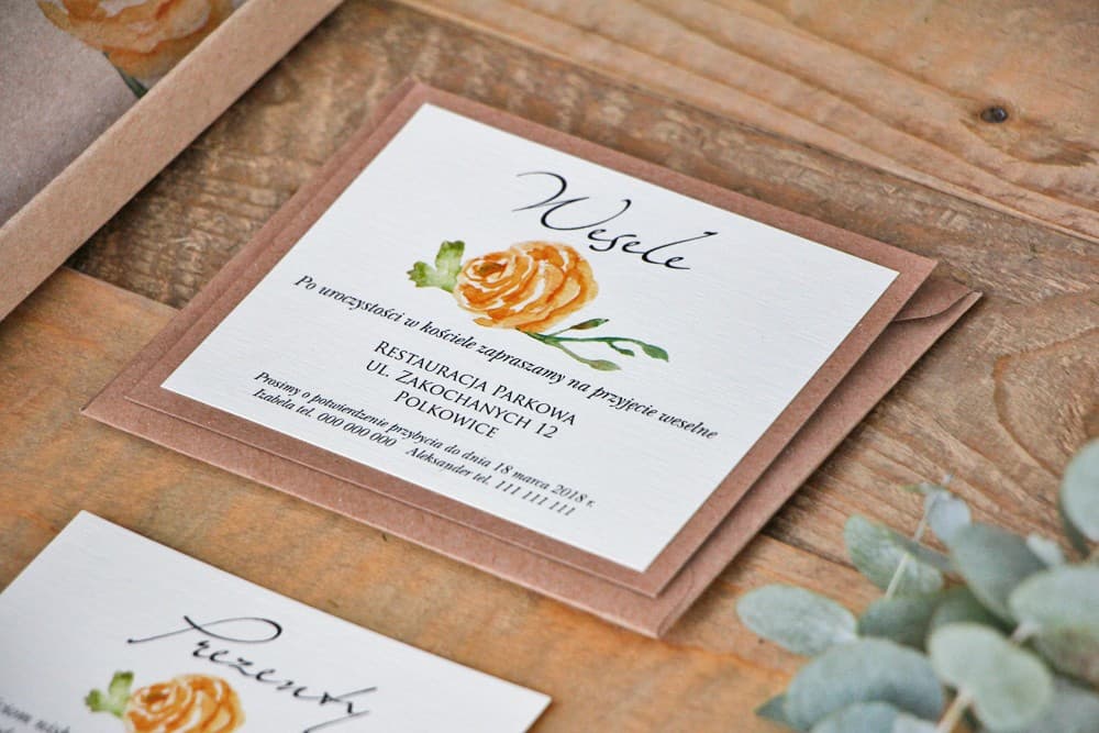 Tarjeta informativa de dos capas con rosa amarilla acuarela | Complemento para invitación de boda | Margaret n.º 3