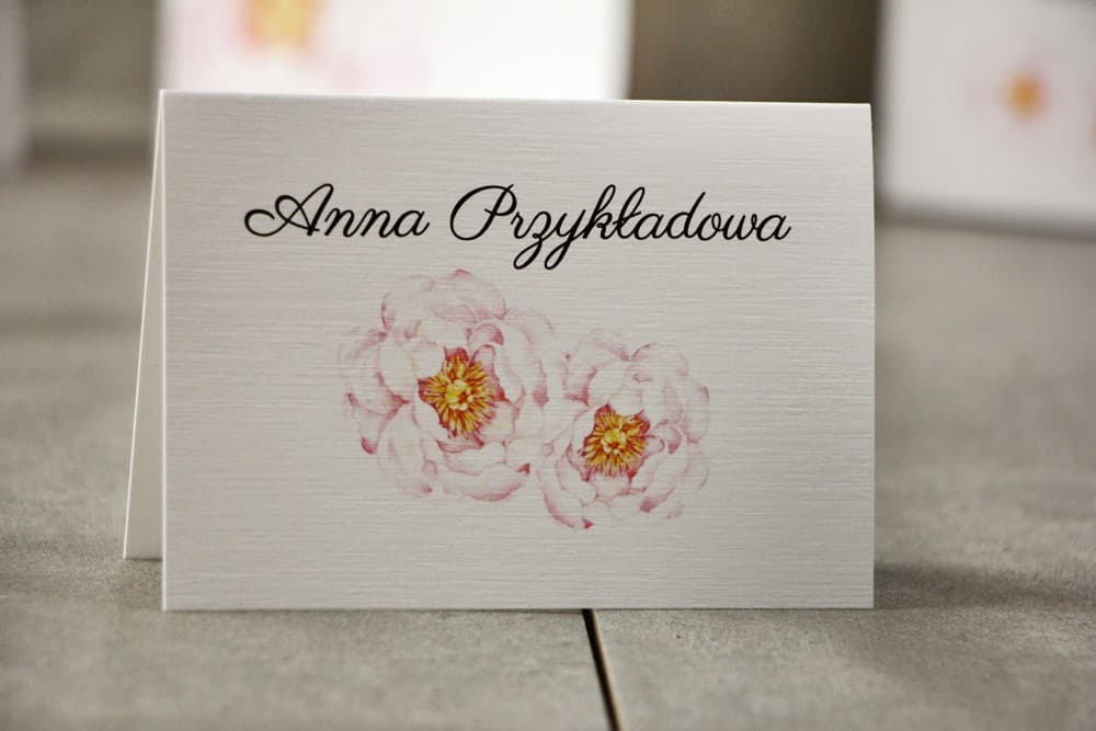 Winietki Ślubne Pistacjowe nr 4 – Tarjetas de Sitio con Motivo de Peonías Rosas