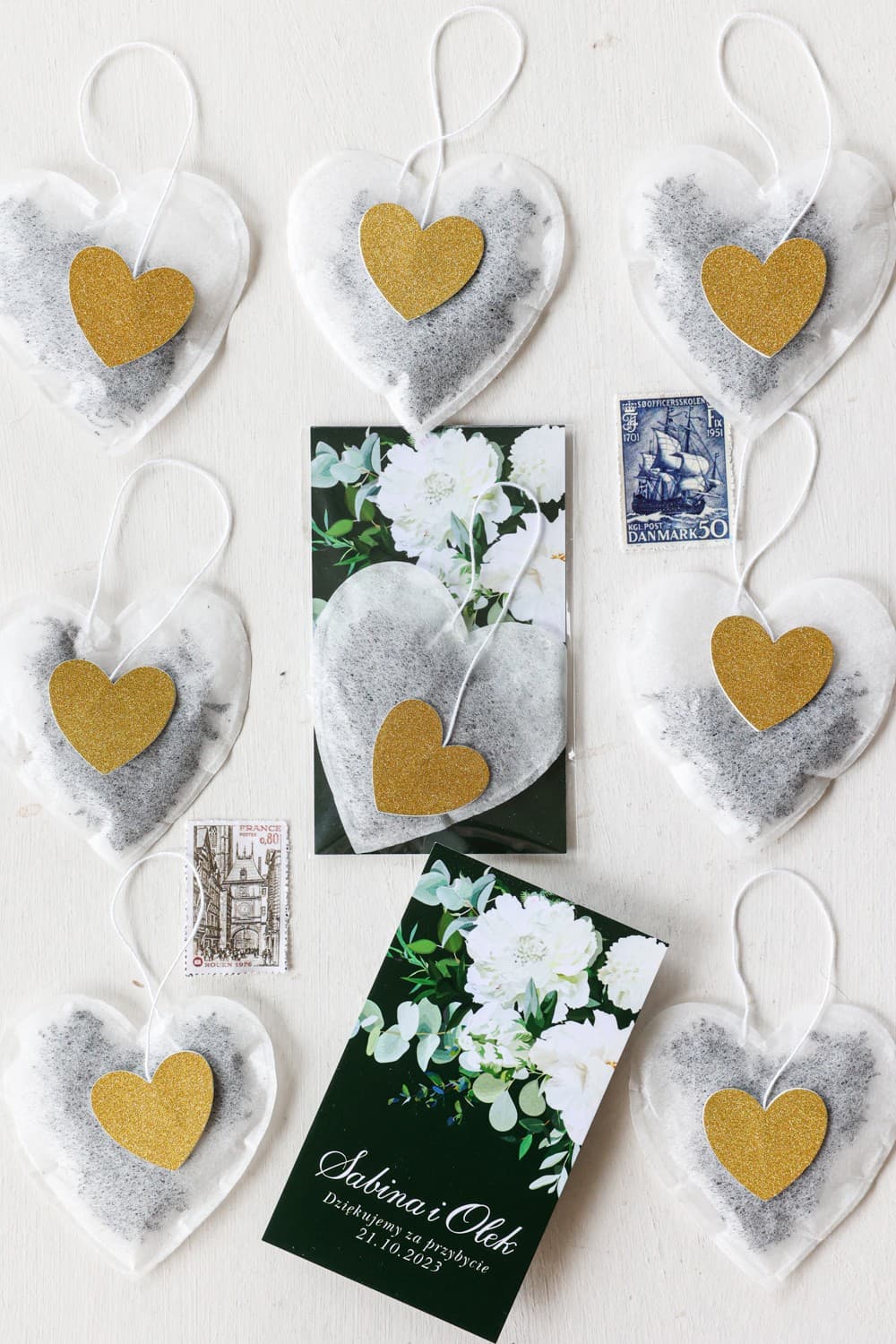 Té en Forma de Corazón con Peonías y Hortensias | Elegantes Detalles para Invitados de Boda | Szafirowe n.º 6