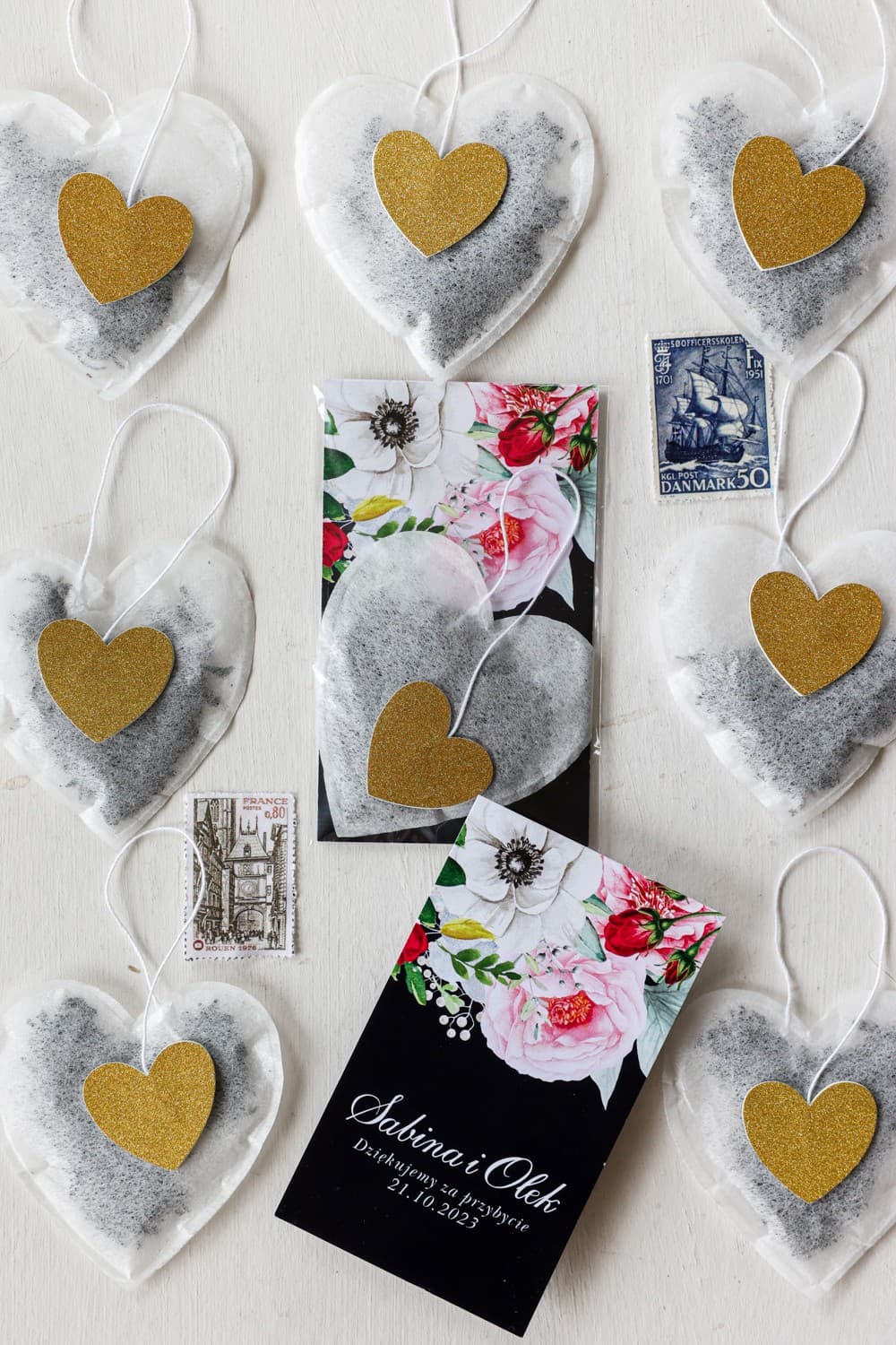 Té Personalizado Corazón con Peonías | Detalles para Invitados de Boda | Szafirowe nº 4