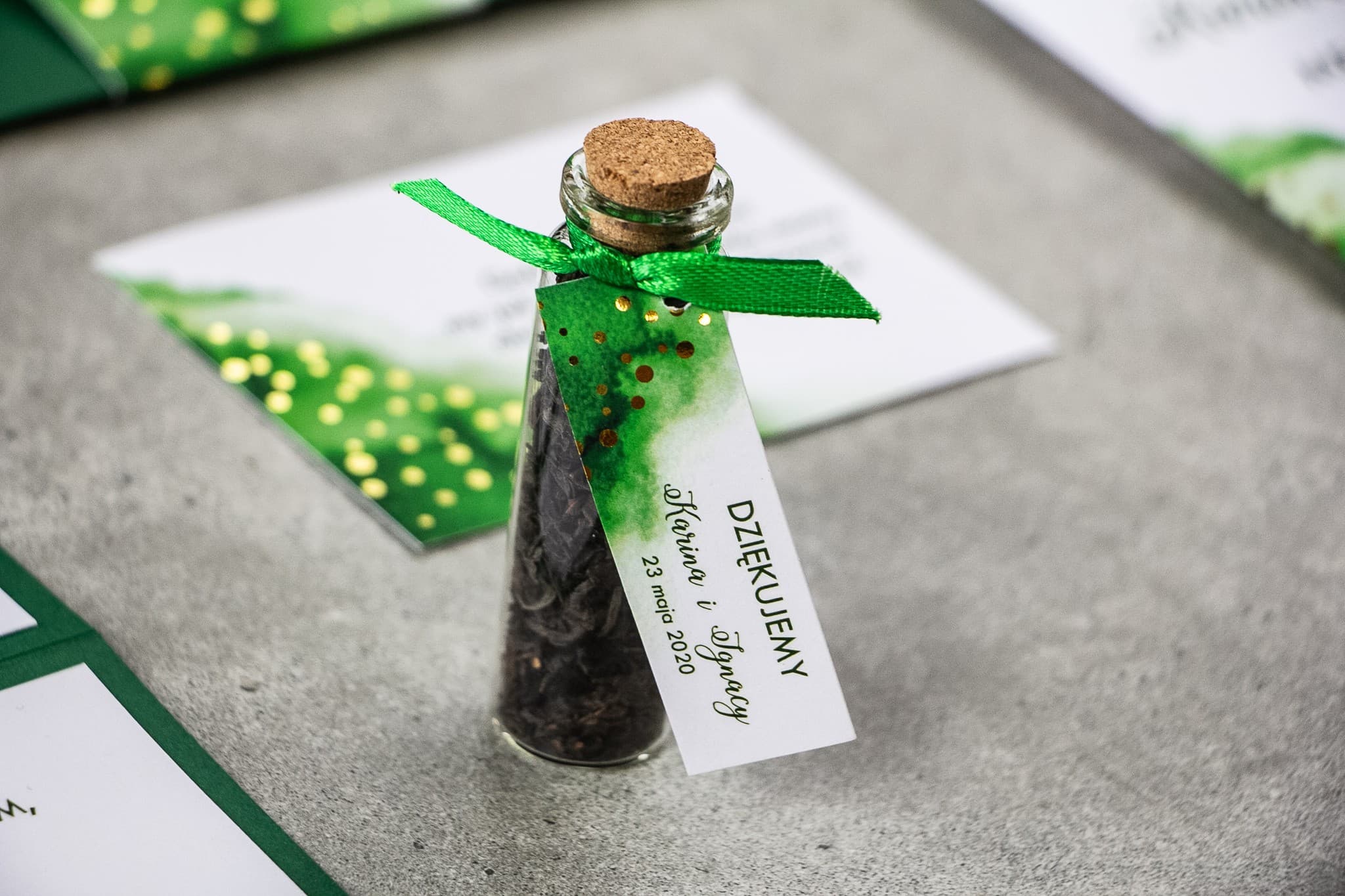 Tea in a Bottle Wedding Favours | Green Tag, Gold Foiling | Bakarto No. 4