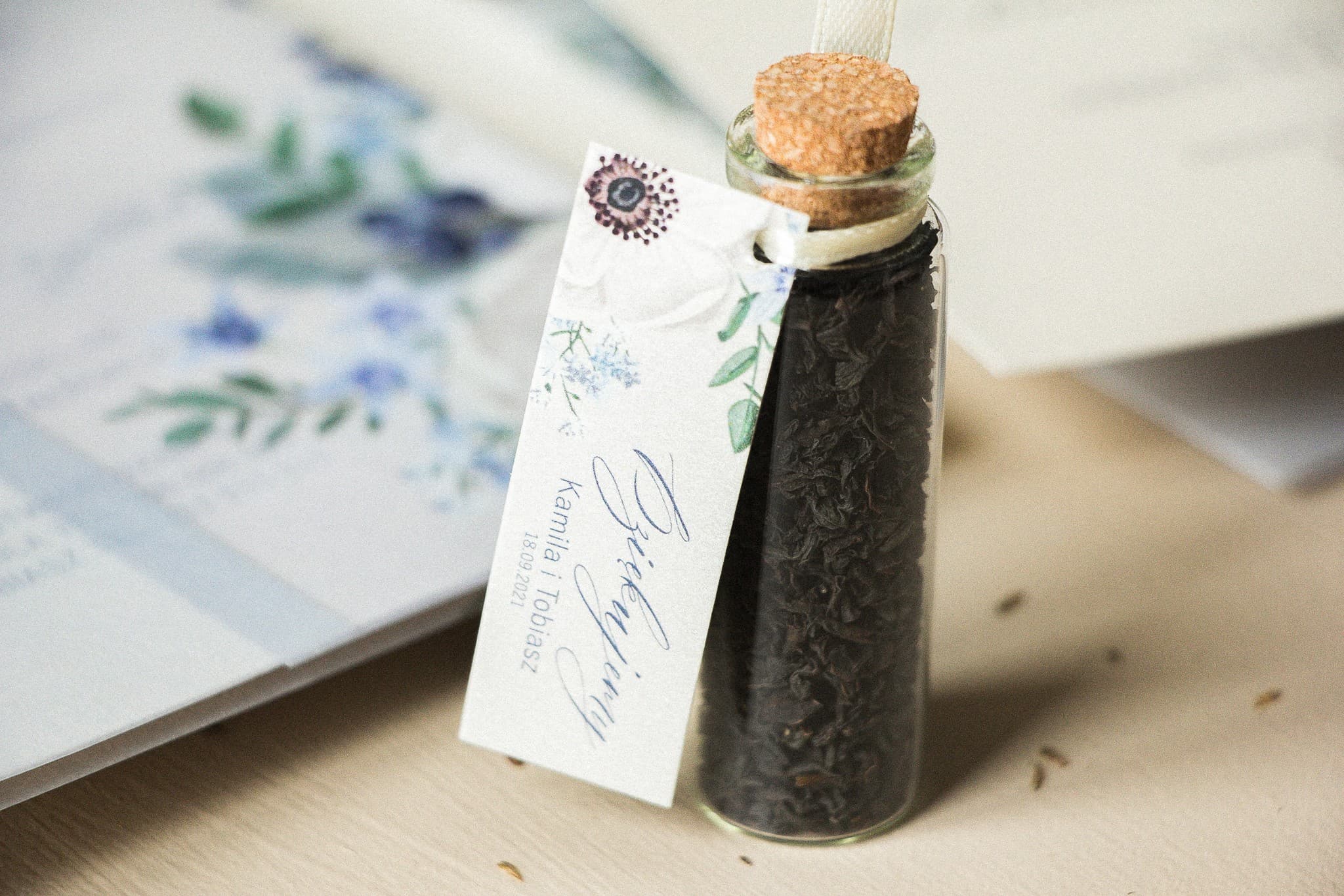 Tea Bottle Wedding Favours | Personalized Anemone Theme Gifts | Opal No. 7