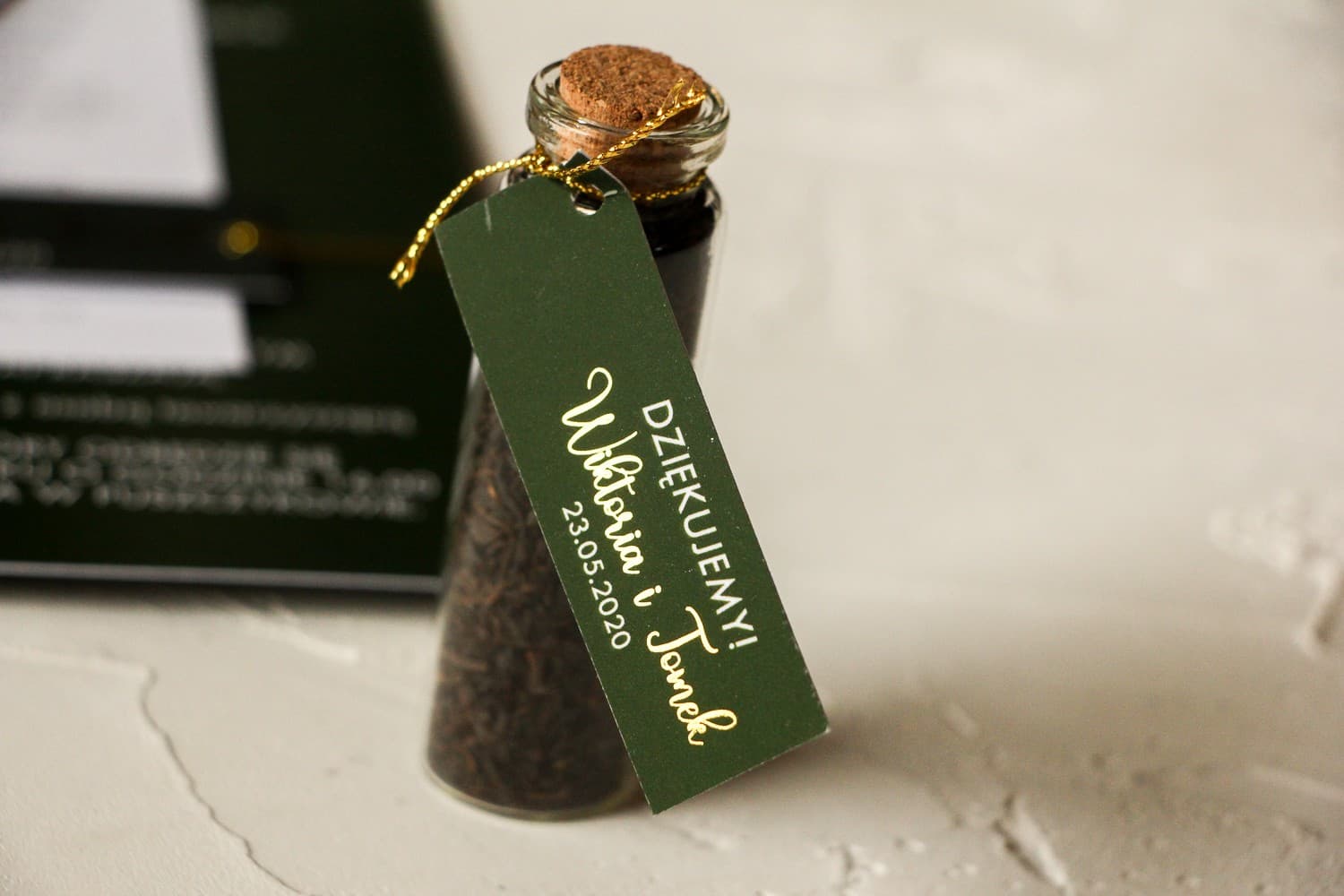 Tea Vial Wedding Favours with Gold Foiling | Sage Green Wedding Gifts | Emerald No. 3
