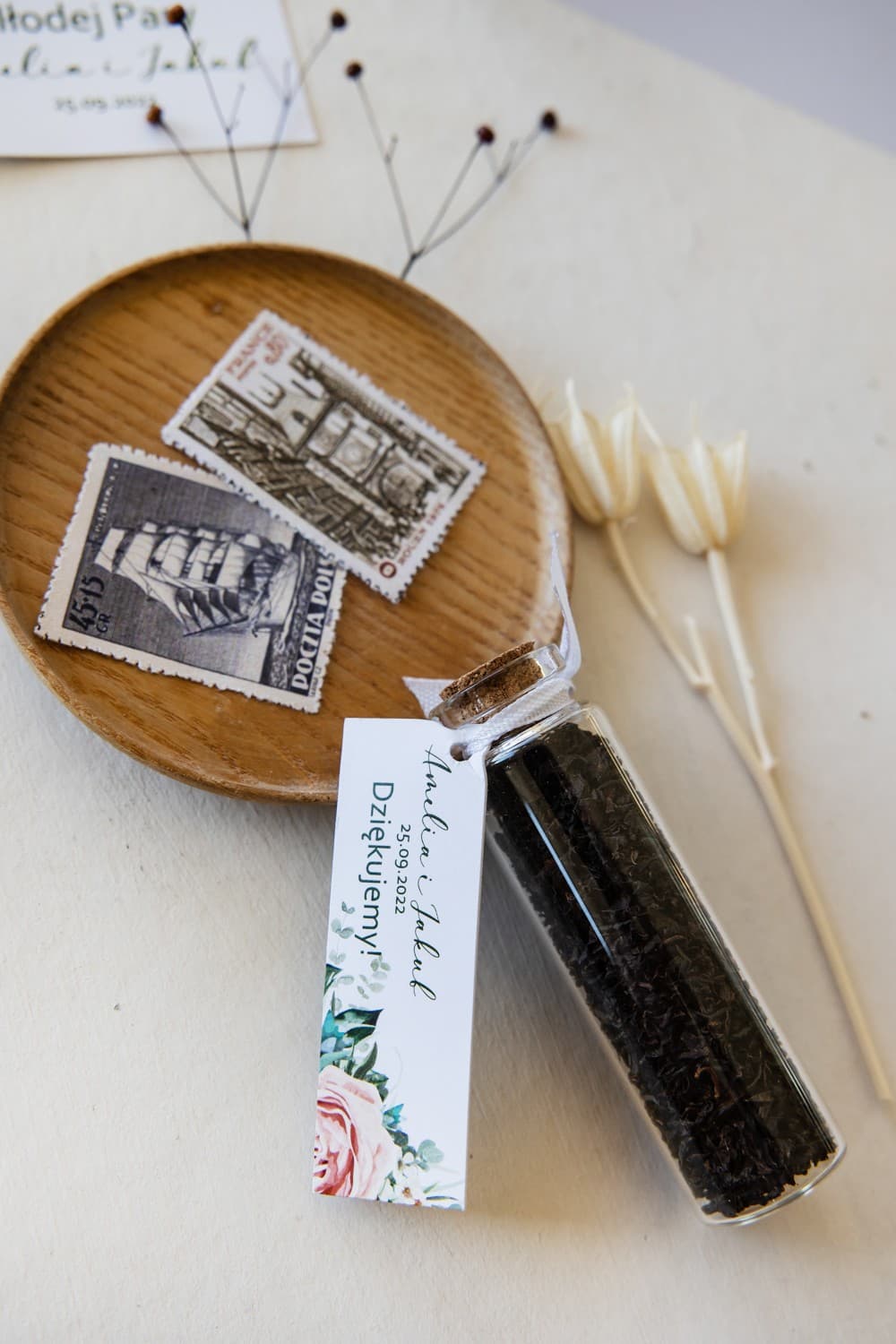 Wedding Favour Tea in a Glass Vial with Pink Peony | Wedding Guest Gifts | Korani No. 11