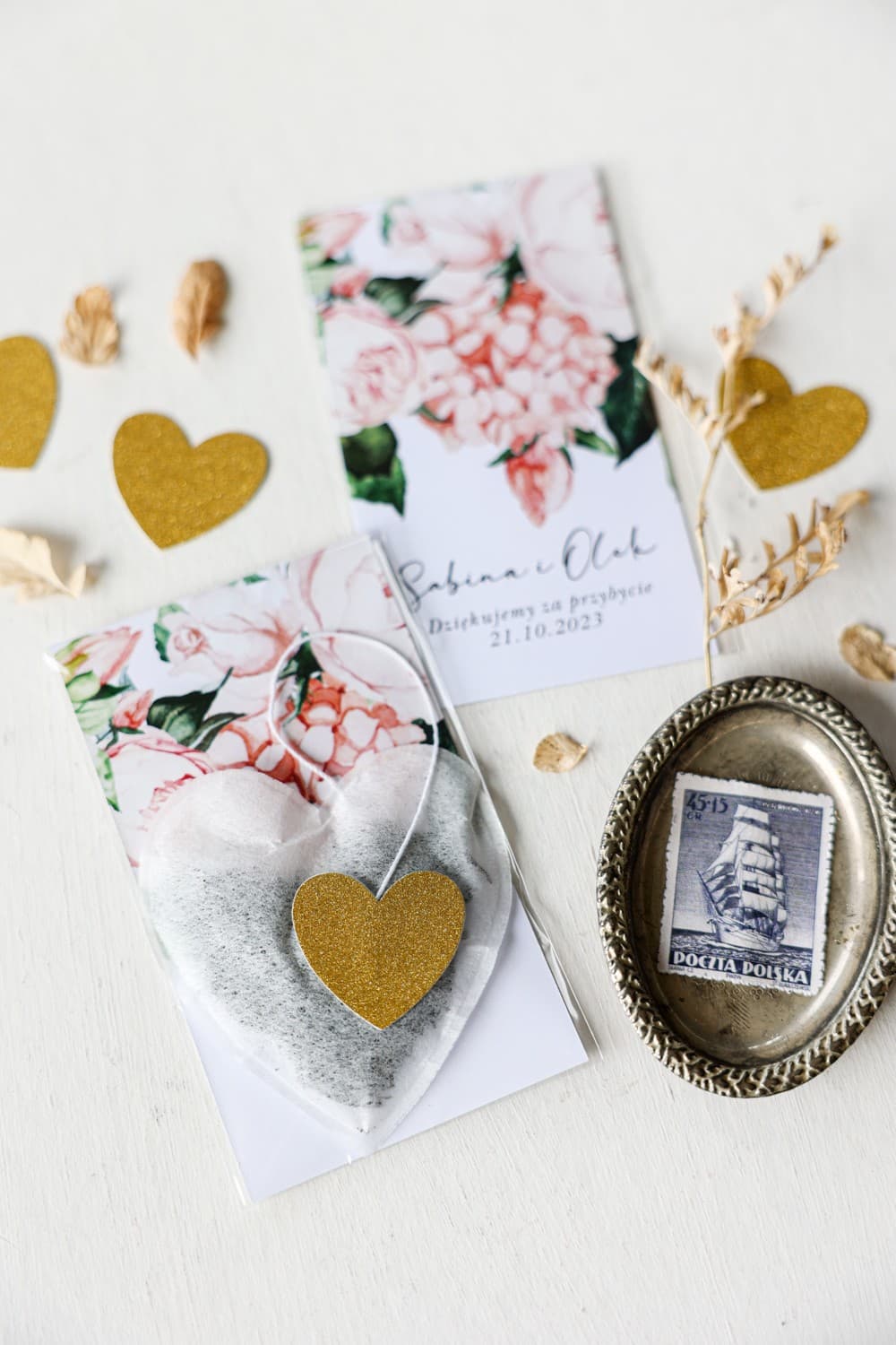 Gastgeschenke Tee in Herzform mit rosa Pfingstrose - Rubin Nr. 10