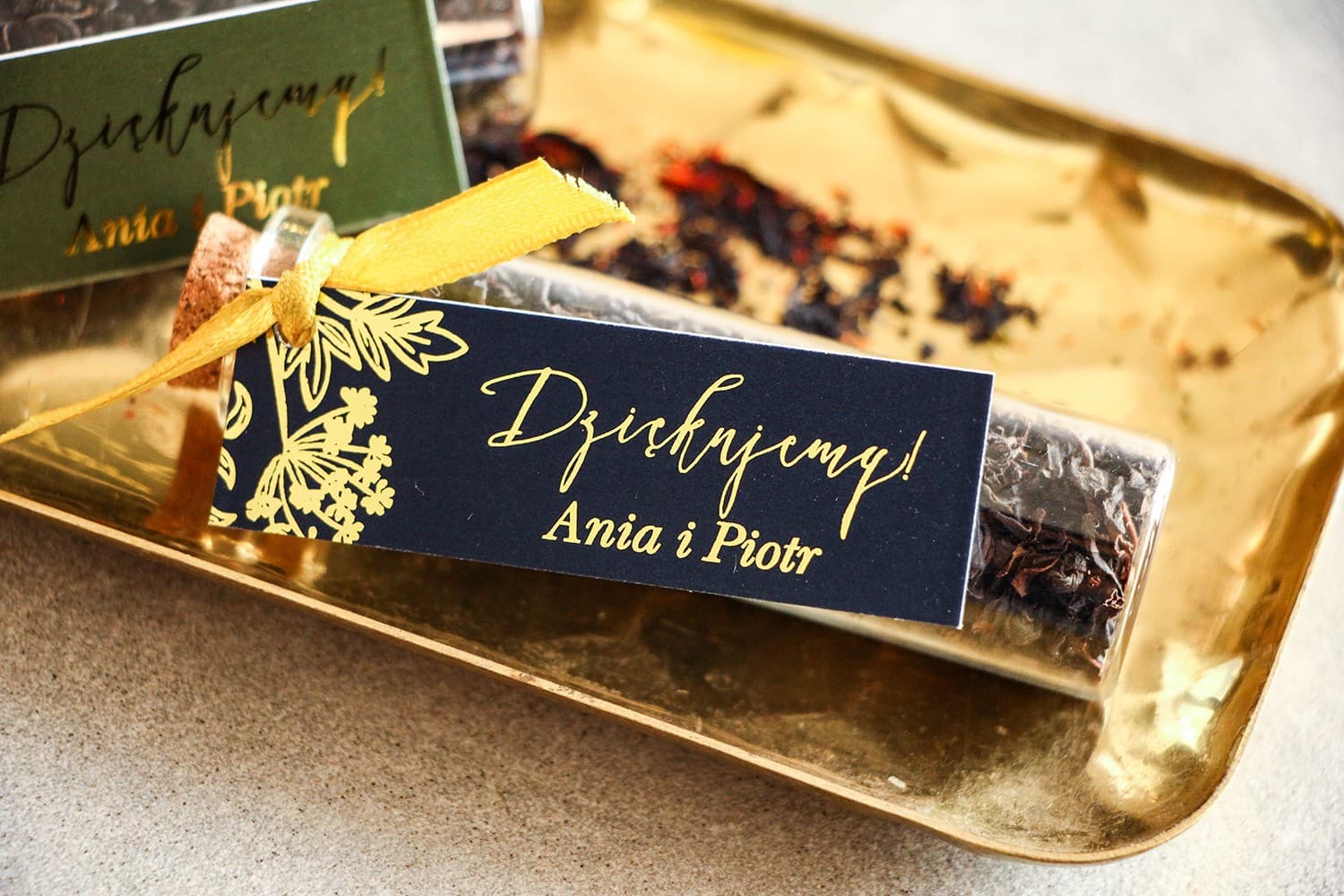 Elegante Gastgeschenke: Teefläschchen | Blau-goldene Hochzeitspräsente | Szafir Nr. 2