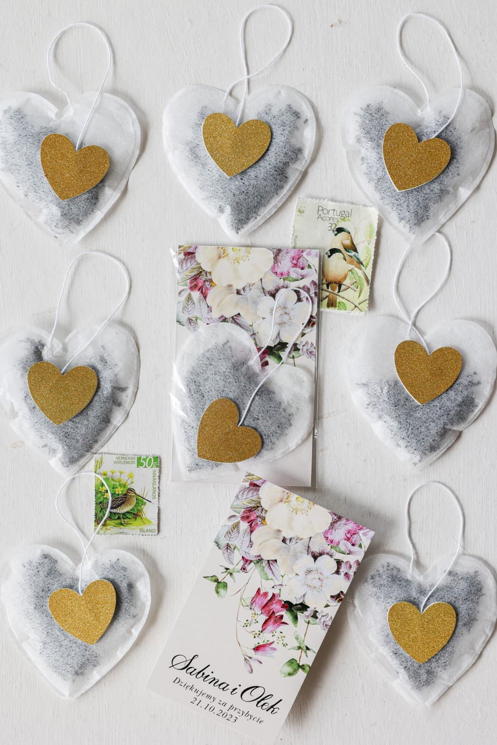 Thé en Forme de Cœur Eucalyptus et Roses | Remerciements Invités Mariage | Szafirowe n° 1