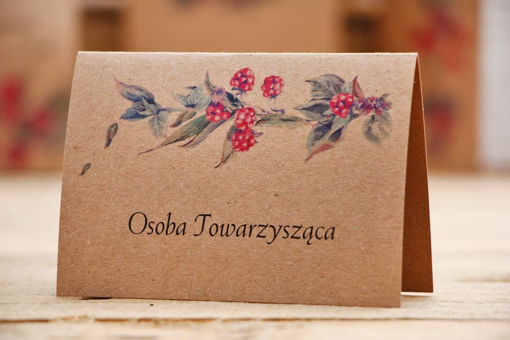 Tischkarten Hochzeit Owoce Leśne Nr. 1 – Platzkarten mit Brombeer-Motiv
