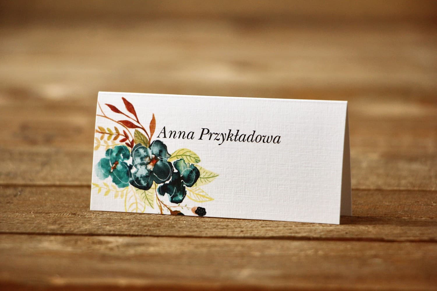 Tischkarten Hochzeit Malowane Kwiaty Nr. 21 – Strukturpapier mit smaragdgrünem Aquarell