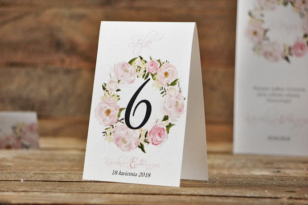 Stehende Tischnummern mit Pfingstrosen, Aquarell-Tischnummern | Tischnummern Hochzeit Blumenmotiv | Akwarele Nr. 8