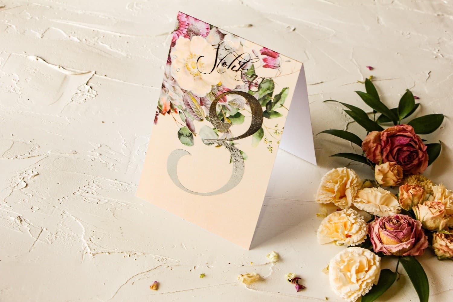 Tischnummern Hochzeit Glamour versilbert Blumen | Tischnummern Aufsteller | Pastelowe Nr. 4