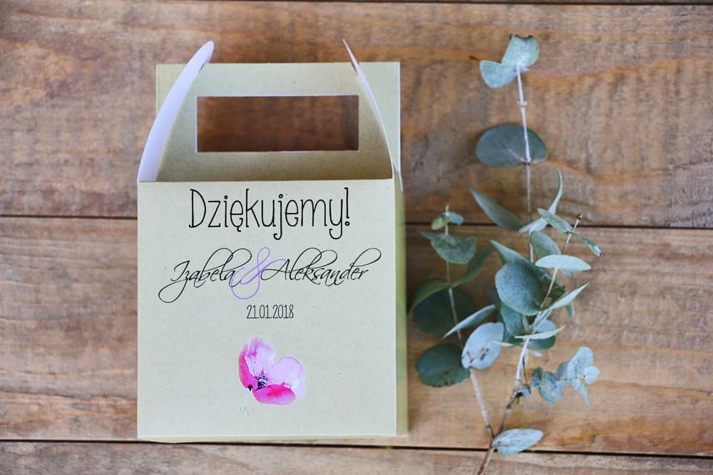 Personalisierte Tortenschachteln mit rosa Mohn | Süße Gastgeschenke | Margaret Nr. 5