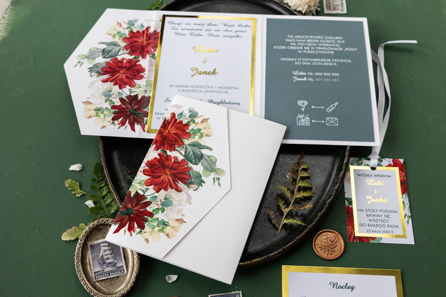 Avril No. 4 Wedding Invitation – Burgundy Folder and Roses