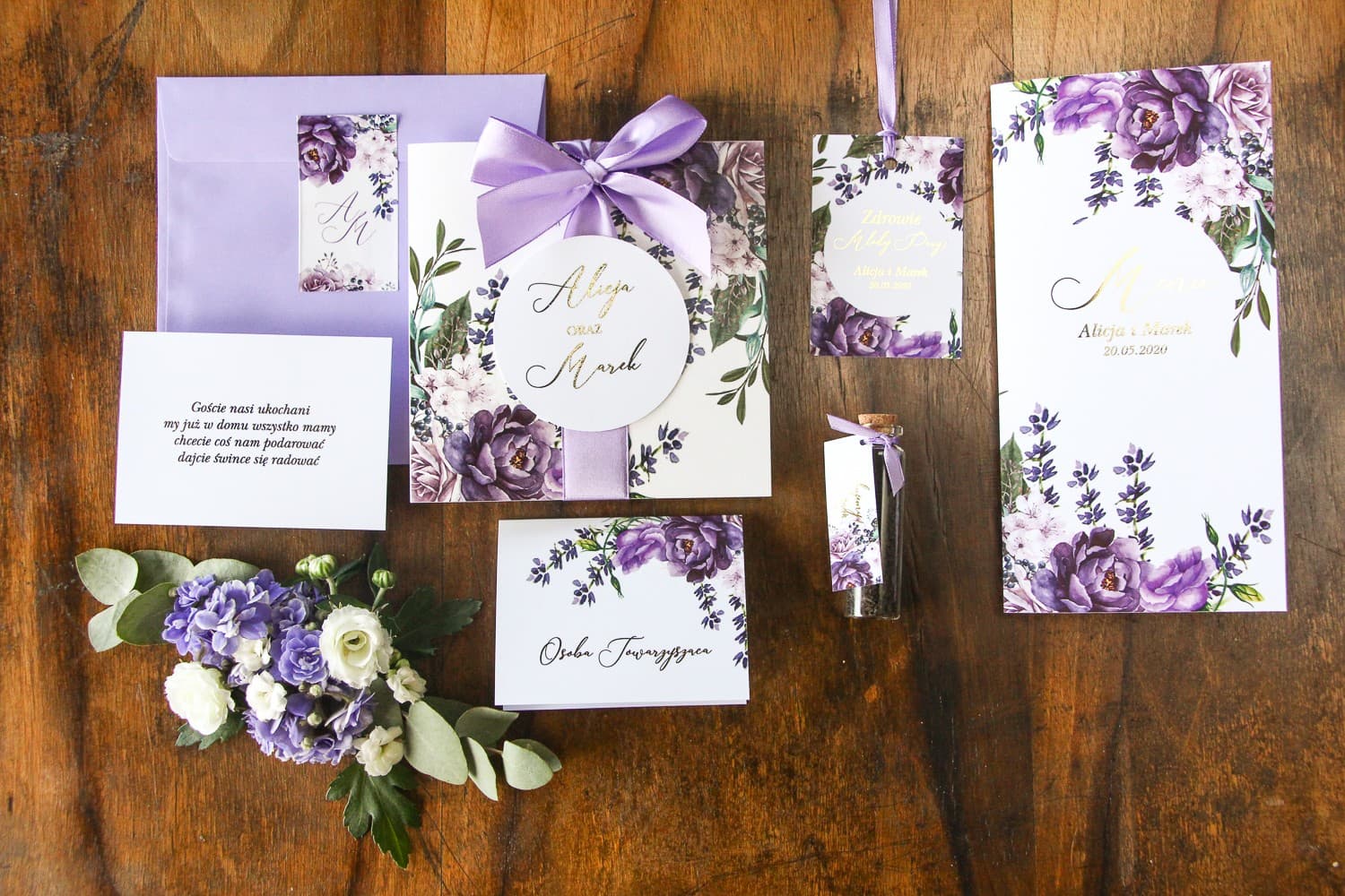 Soreli No. 4 Wedding Invitation – Glamour Style with Lavender and Bow - 3