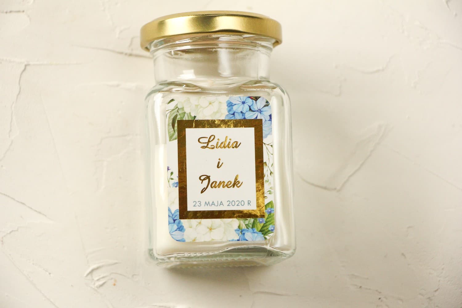 Vela de Soja en Cristal Avril nº 1 – Detalle Dorado con Hortensia