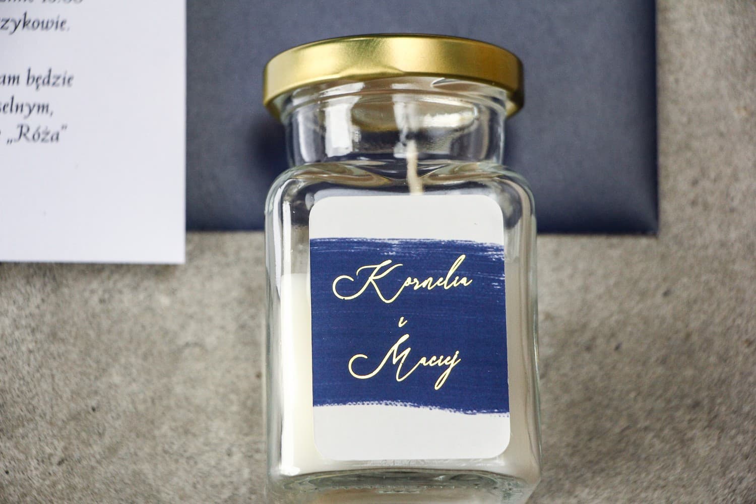 Vela de Soja Verte nº 3 – Detalle para Invitados con Acuarela Azul Marino