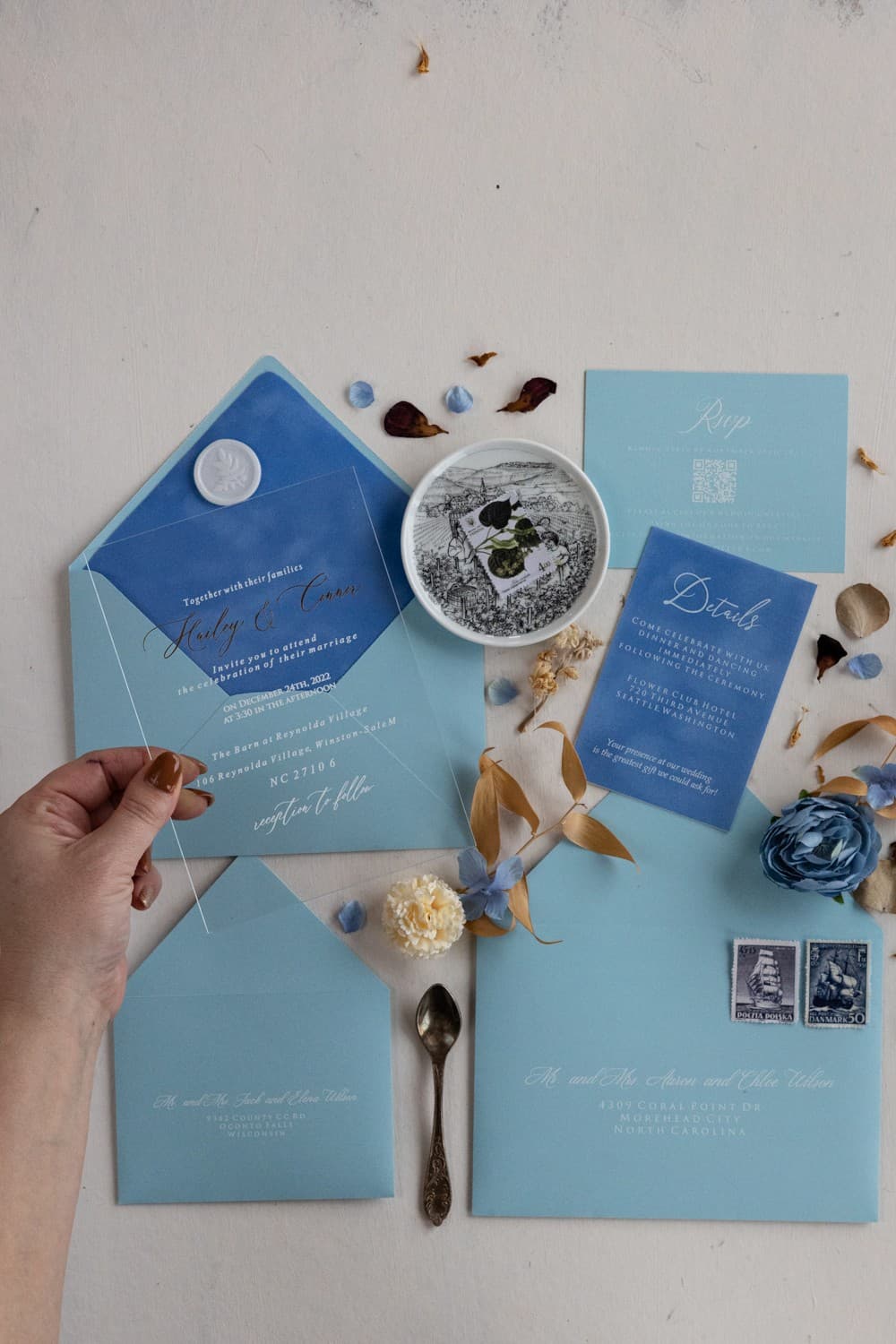 Velvet Wedding Invitation Insert with White Print | Elegant Wedding Cards | Velvet No. 3 - 2