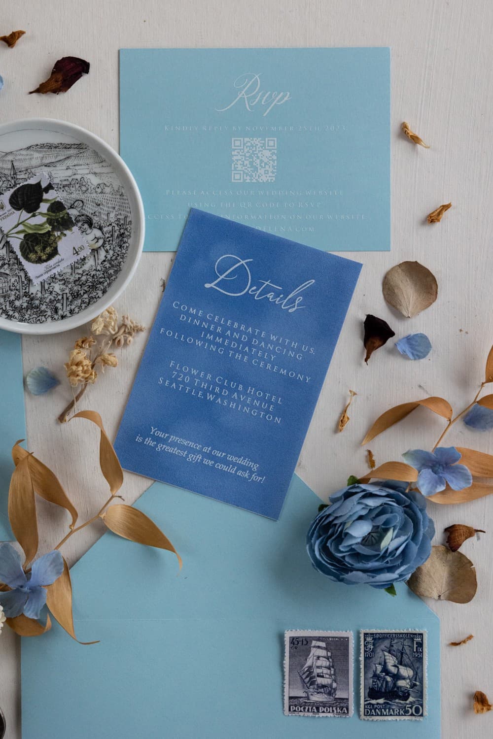 Velvet Wedding Invitation Insert with White Print | Elegant Wedding Cards | Velvet No. 3 - 3