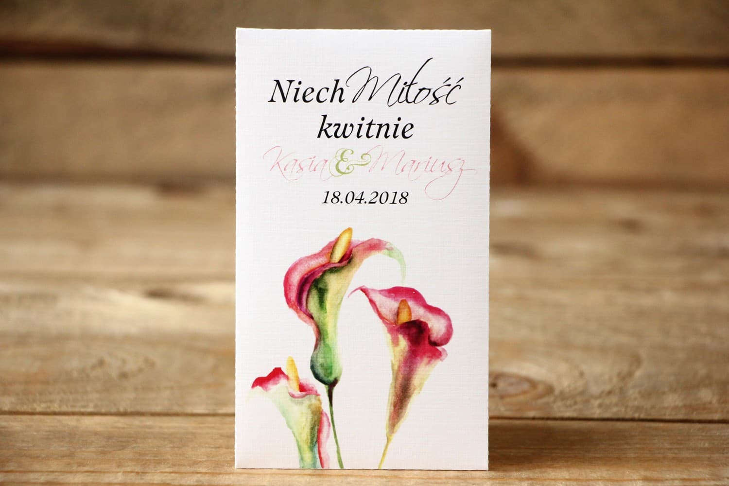 Vergissmeinnicht-Samen, Öko-Gastgeschenk mit Rosa Calla | Malowane Kwiaty Nr. 25