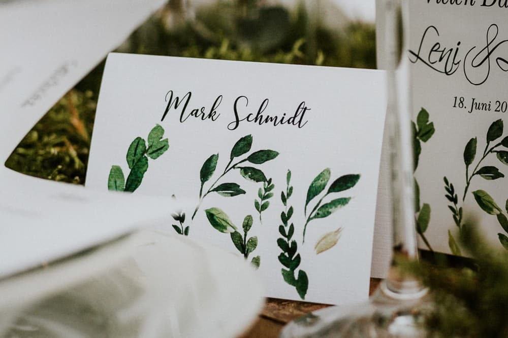 Watercolour No. 23 Wedding Place Cards – Greenery Style Table Cards on Linen Textured Paper