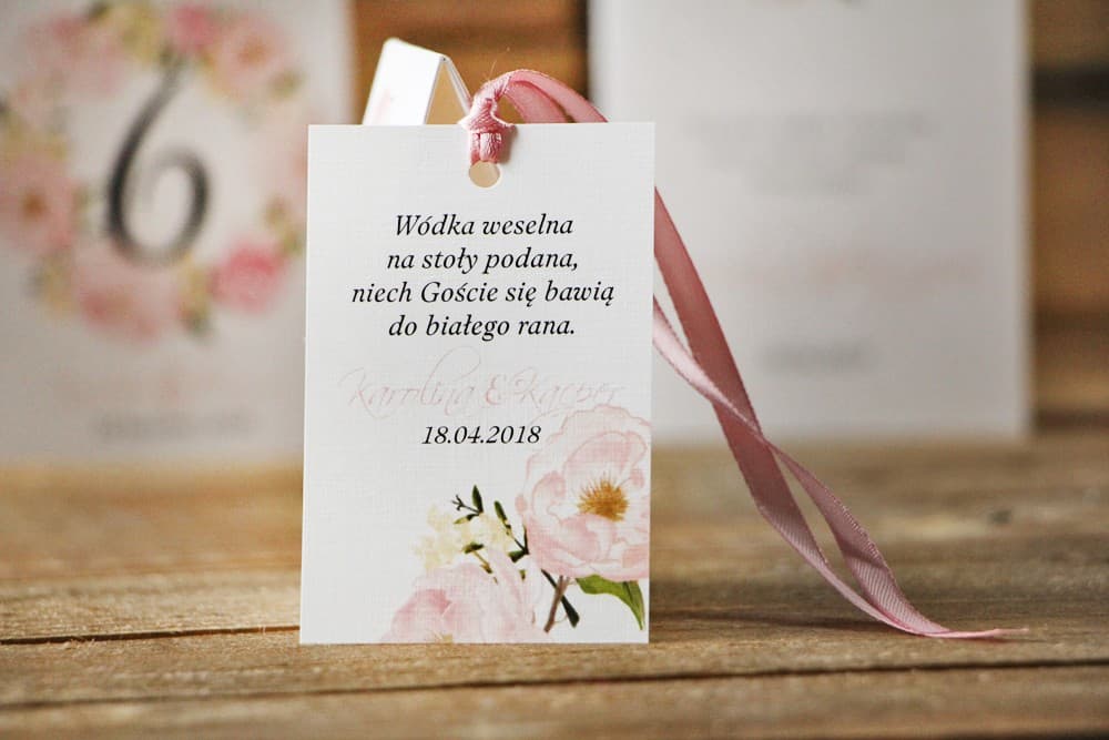 Watercolor Wedding Alcohol Tags, Powder Pink Peonies, Personalized | Wedding Vodka Tags | Watercolor No. 8