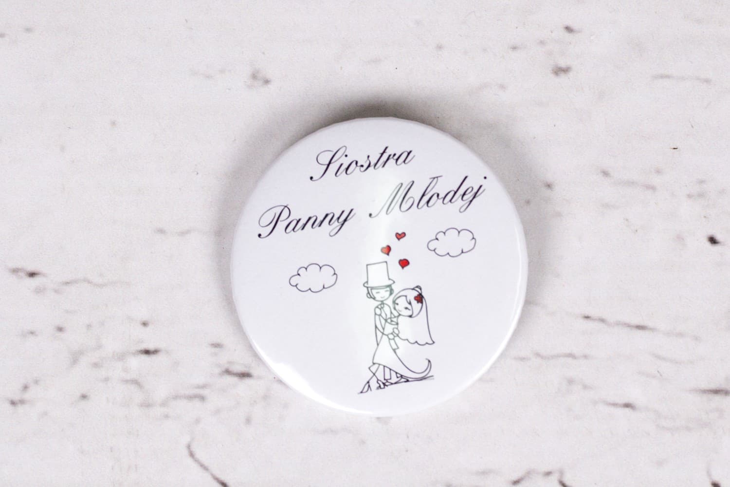 Bueno No. 4 Wedding Place Cards – Badges with Cartoon Bride and Groom