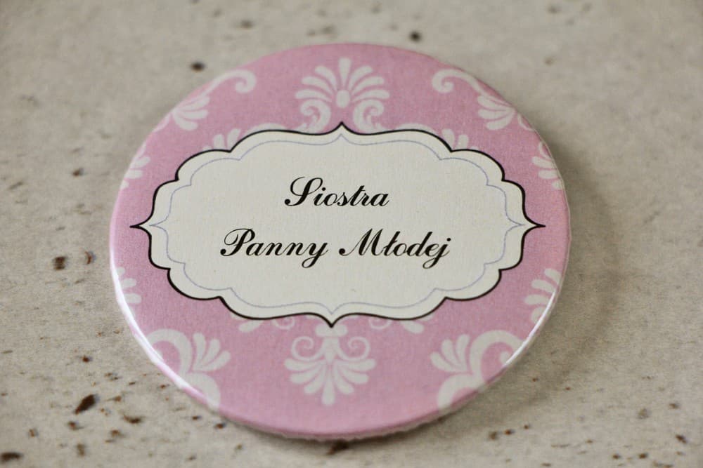 Elegant Dusty Pink Wedding Badges, Personalized Guest ID Tags | Wedding Button Pins with Ornament | Ornament 1