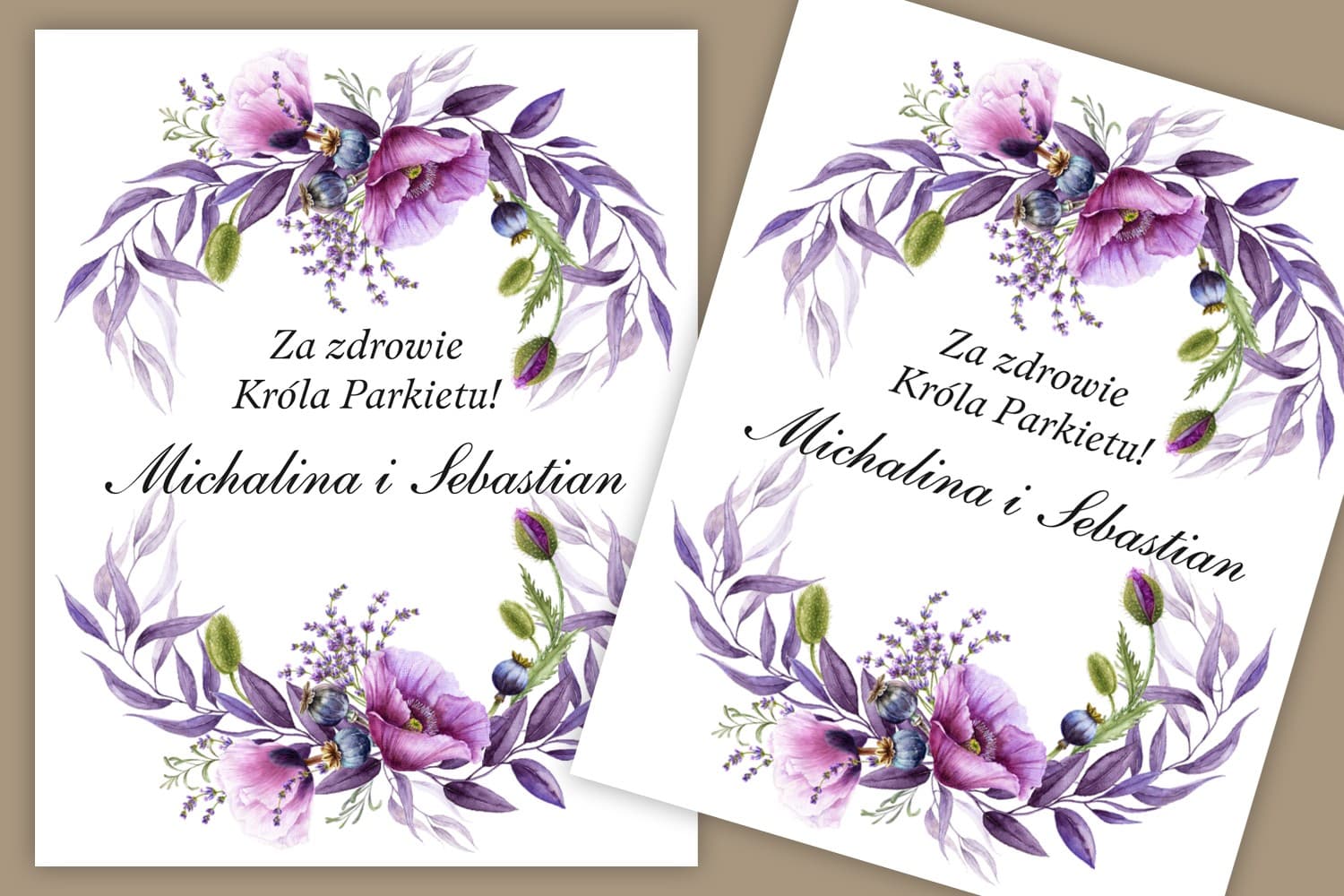 Purple Poppy and Lavender Wedding Vodka Labels | Personalized Wedding Bottle Stickers | Sorento No. 15