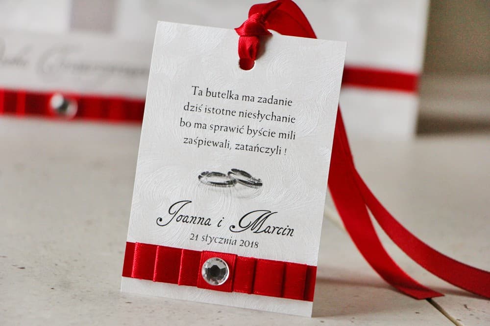 Elegant Wedding Vodka Tags with Bow and Cubic Zirconia | Personalized Wedding Alcohol Labels | Amaretto No. 2