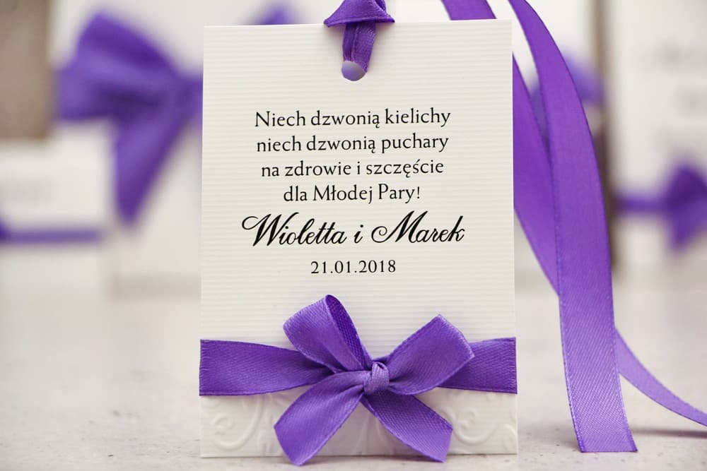 Elegant Wedding Vodka Bottle Tags with Bow, Embossed Paper | Personalized Alcohol Tags | Belisa No. 4