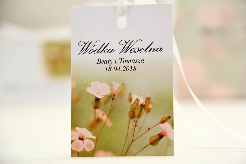 Pink Wildflower Wedding Vodka Tags, Custom Text | Elegant Alcohol Bottle Tags | Elegant No. 29