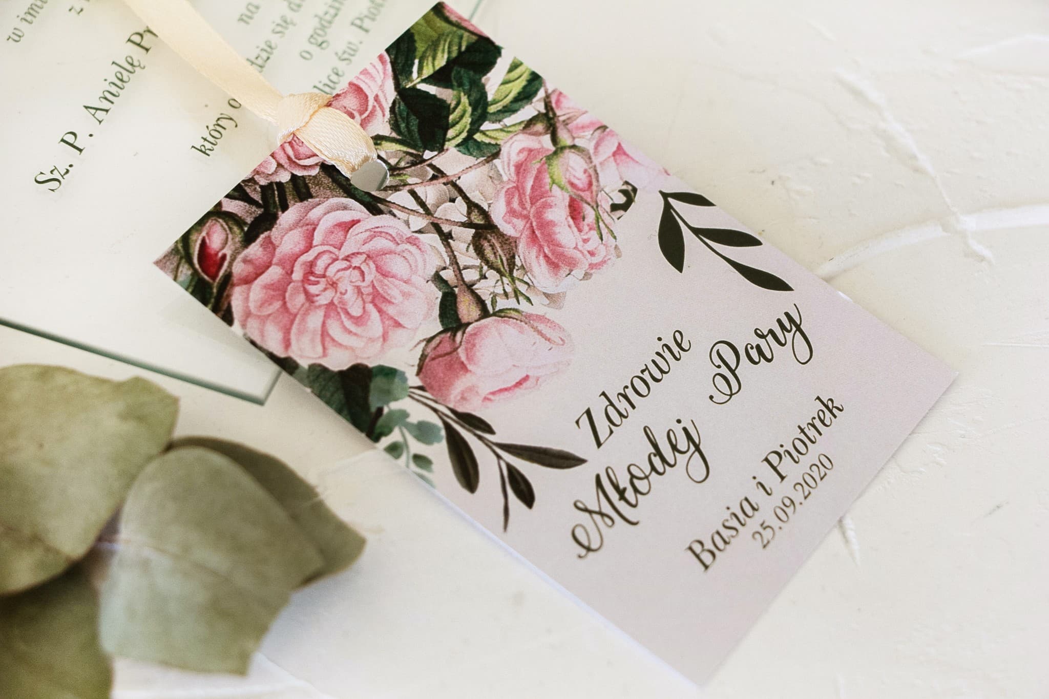 Elegant Wedding Vodka Tags with Floral Motif | Personalized Alcohol Labels | Korani No. 1