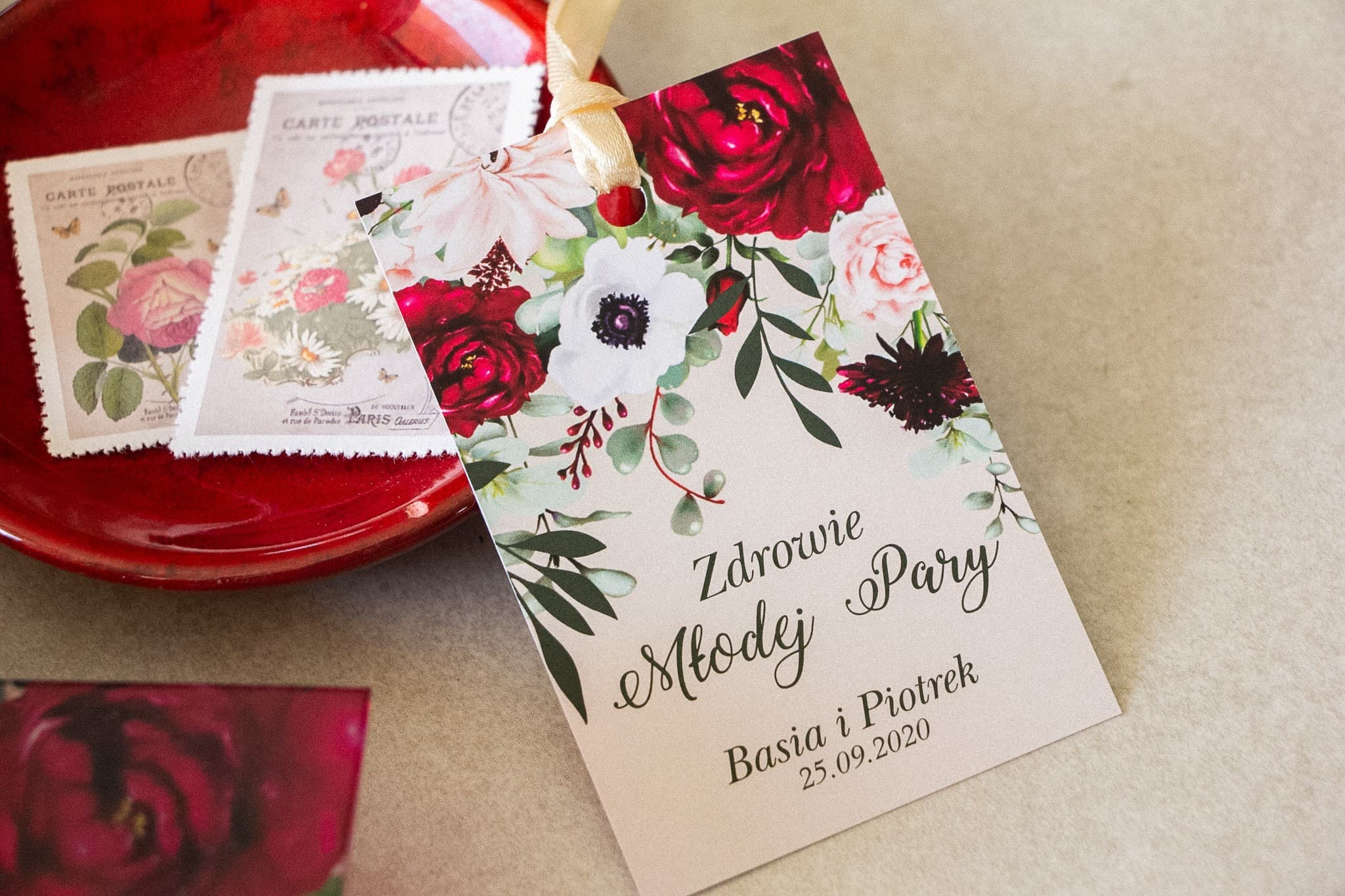 Elegant Wedding Spirits Tags with Dahlias and Anemones | Wedding Alcohol Labels | Korani No. 4