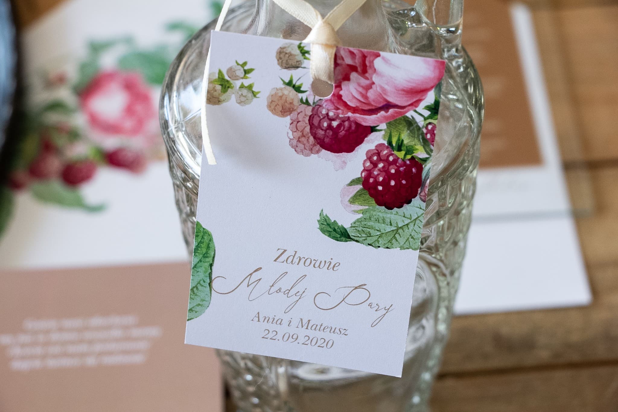 Peony and Raspberry Wedding Bottle Tags | Elegant Alcohol Labels | Korani No. 7