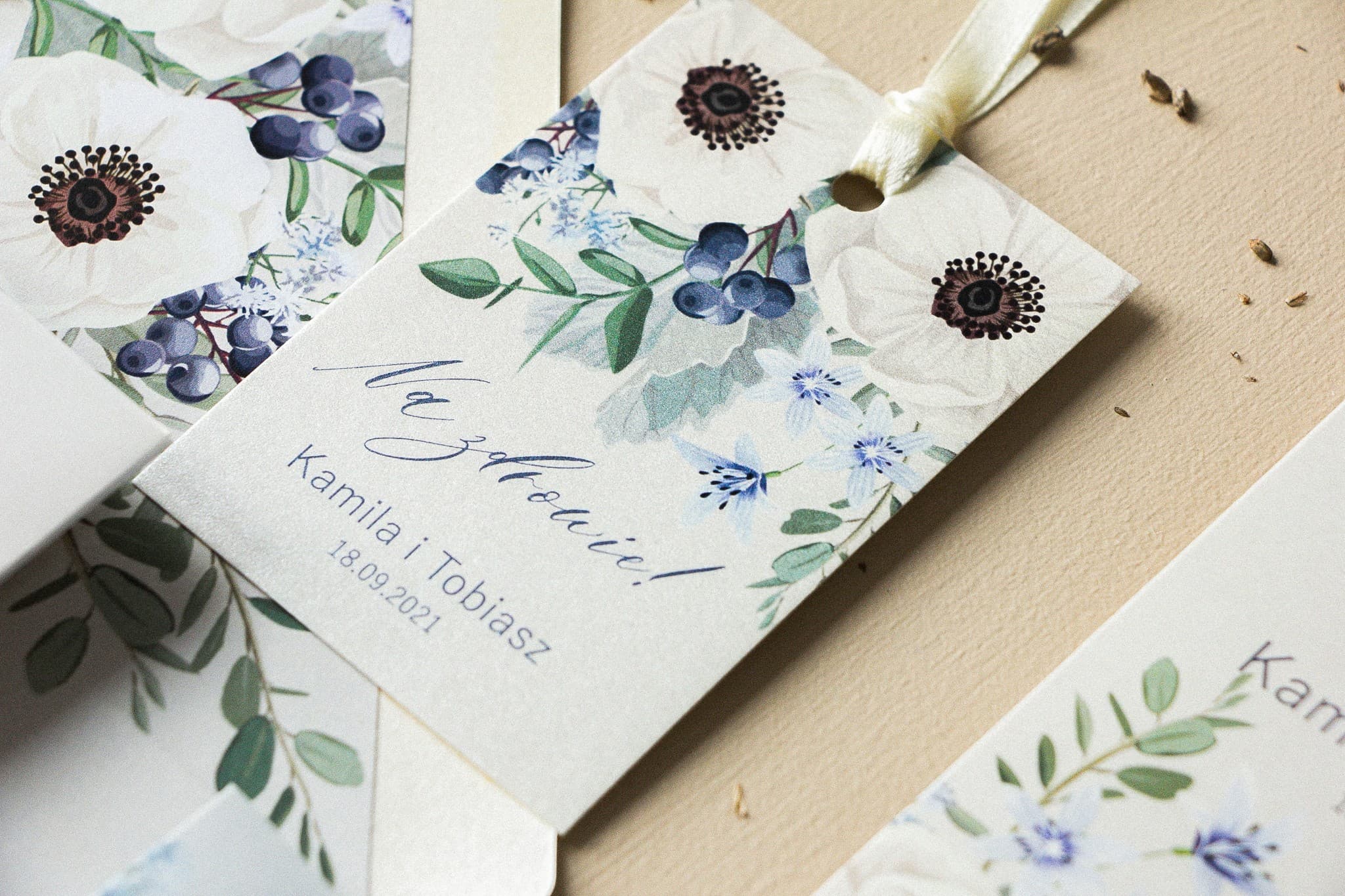 Pearlescent White Anemone Tags | Wedding Vodka & Alcohol Tags | Opal Design 7