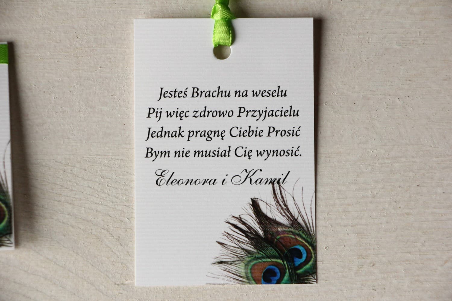Peacock Feather Wedding Alcohol Tags | Personalized Bottle Tags | Magnet No. 1