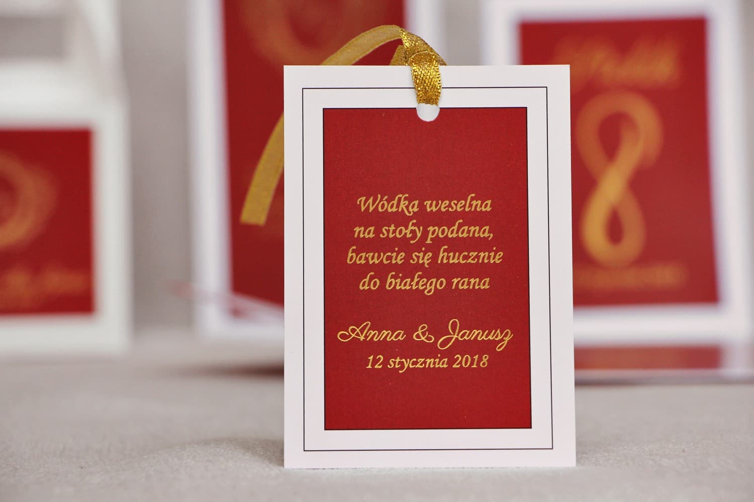Elegant Gold Foiled Wedding Bottle Tags Red | Sonata No. 3