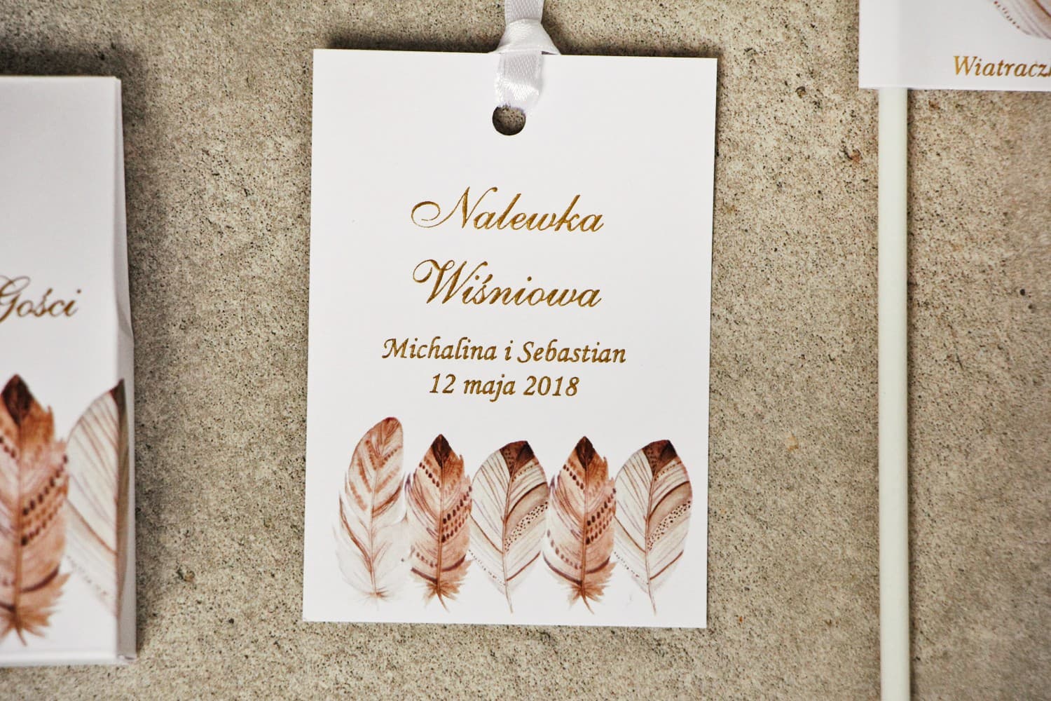 Gilded Boho Feather Wedding Bottle Tags | Alcohol Labels | Sorento No. 10