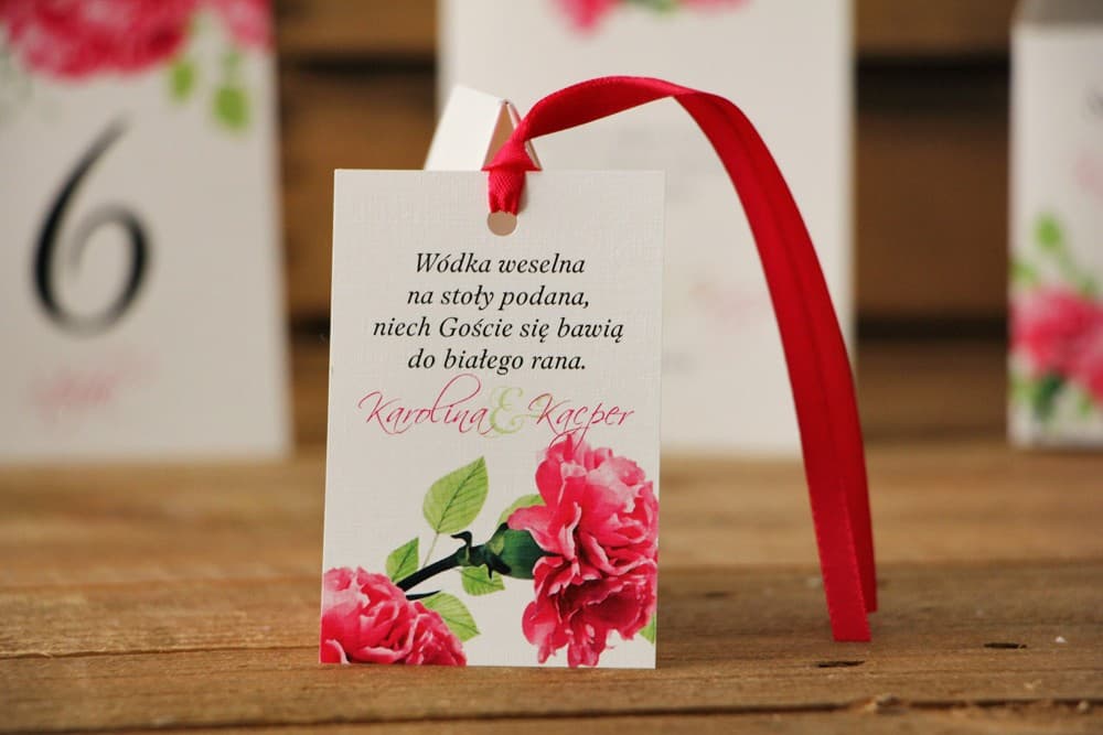 Wedding Vodka Tags Pink Carnations, Watercolour Flowers | Alcohol Bottle Labels | Watercolour No. 18