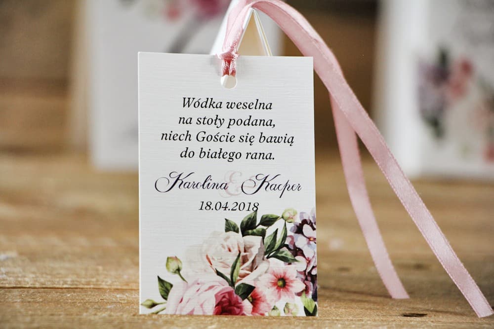 Watercolour Wedding Vodka Tags with Roses and Lilac, Personalized Labels | Wedding Bottle Tags | Watercolours No. 17