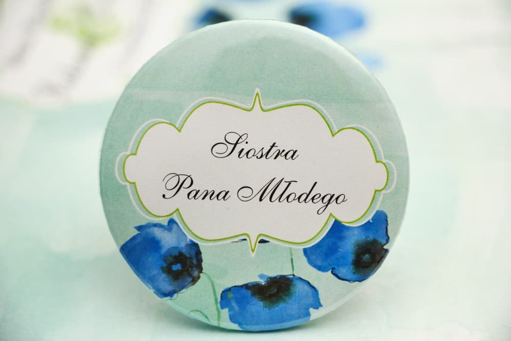 Watercolor Button Badges Cornflower Poppies on Mint Background | Personalized Wedding Badges | Felicja No. 18