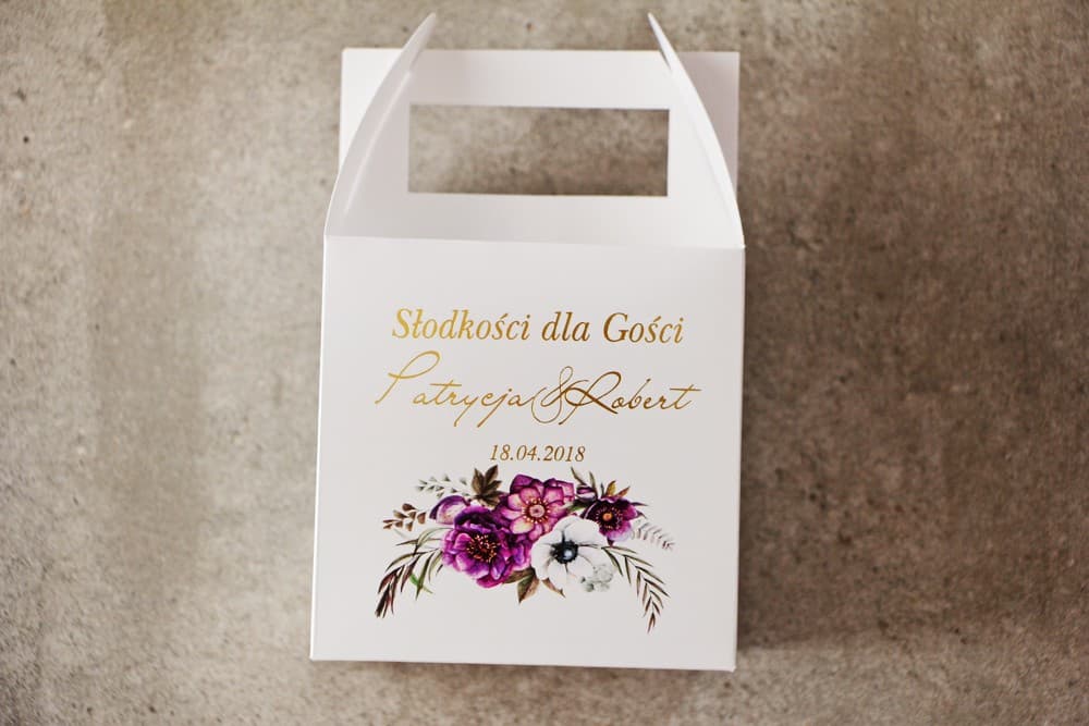 Gold Foiled Wedding Cake Boxes with Handle, Floral Motif | Personalized Wedding Favours | Cykade No. 1