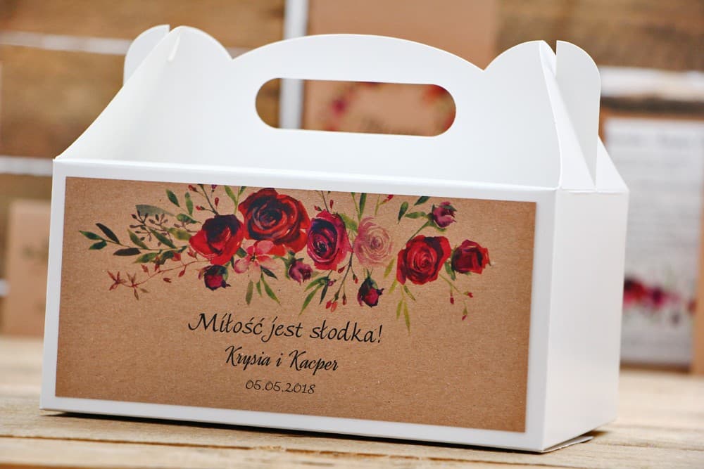 Personalised Wedding Cake Boxes, Burgundy Flowers | Elegant Sweet Treat Packaging for Guests | Forest Fruits No. 3