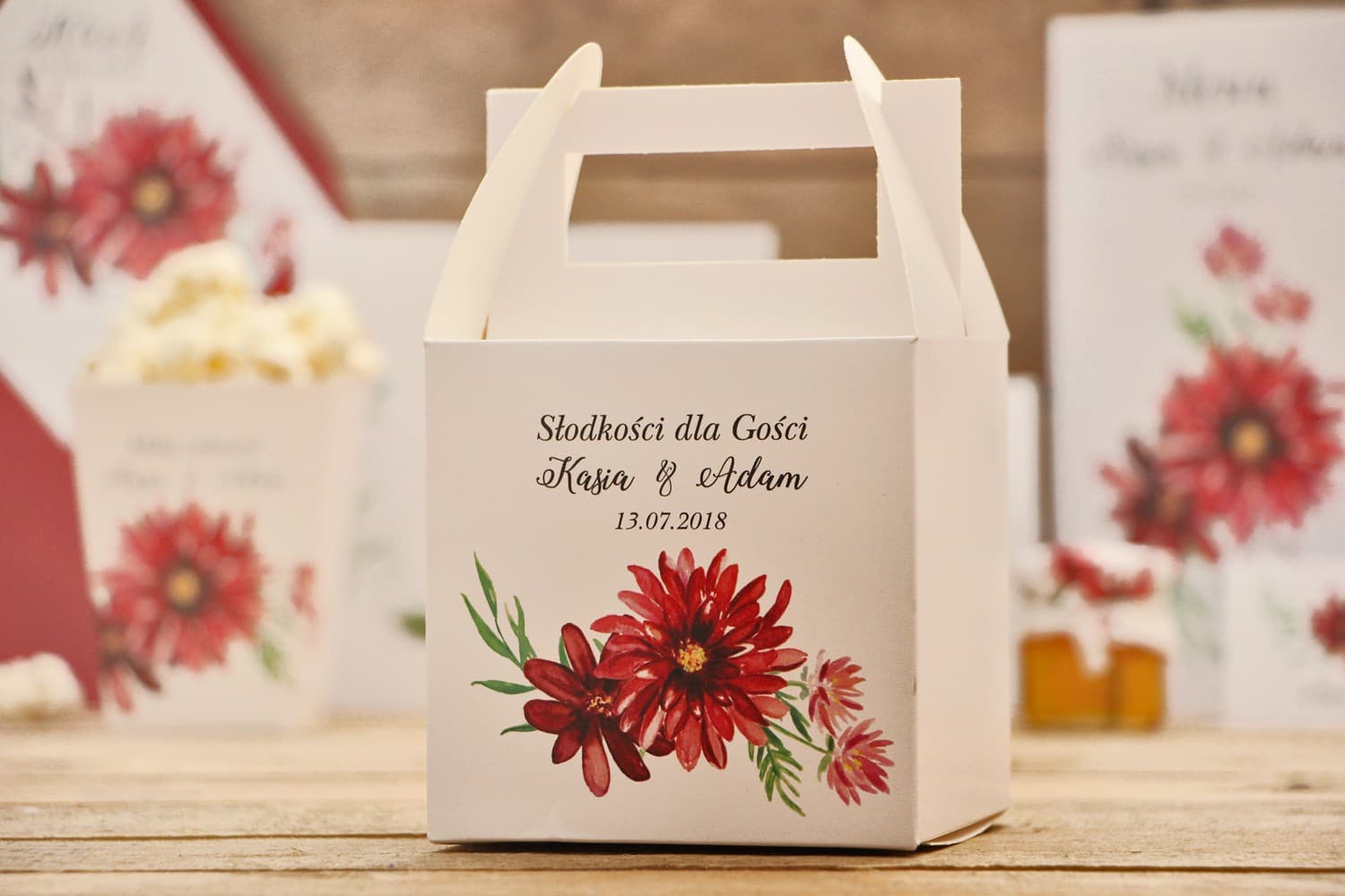 Wedding Cake Boxes with Handle, Pink Dahlia Flowers | Personalized Packaging | Kalia No. 5