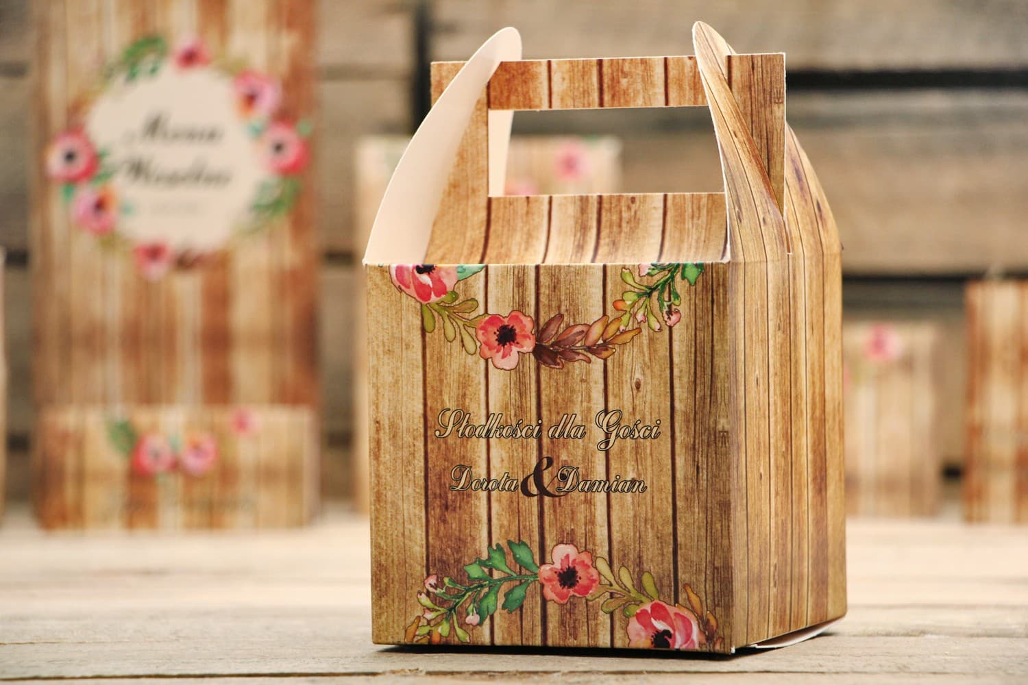 Wedding Cake Box with Handle and Personalization | Rustic No. 2
